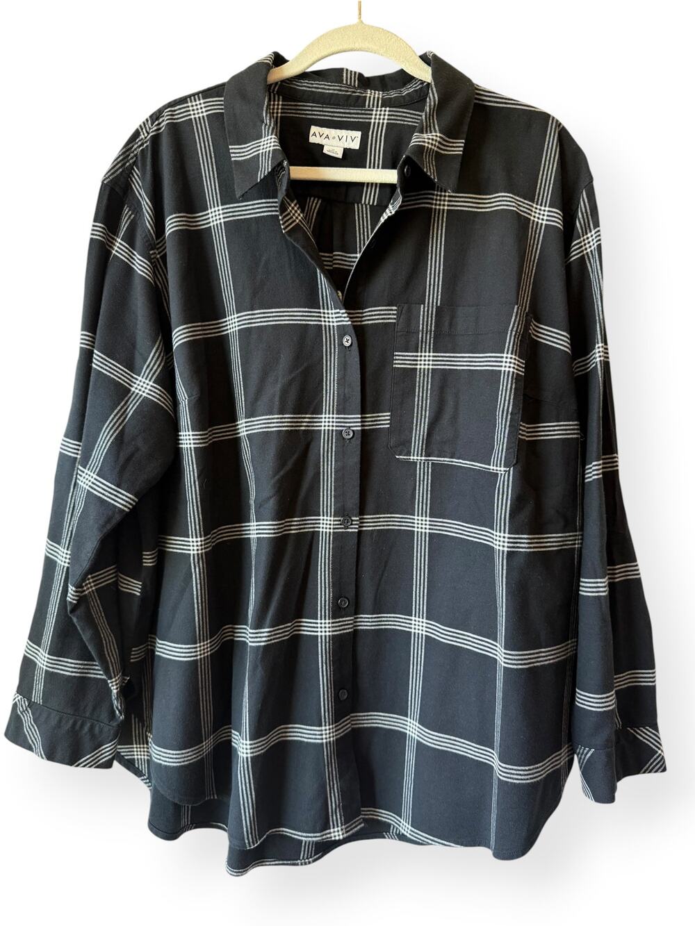 Ava & Viv 1X Black White Plaid Button Front Tunic Shirt